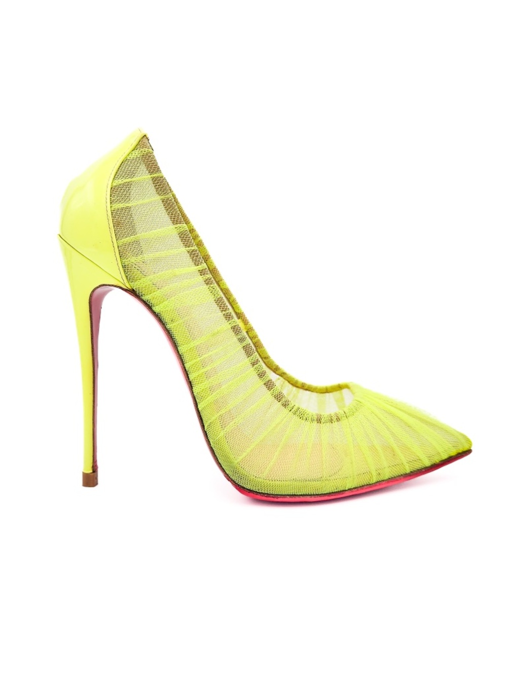 Christian Louboutin Neon Yellow Tulle Mesh Pumps Heels - Picture 2 of 9
